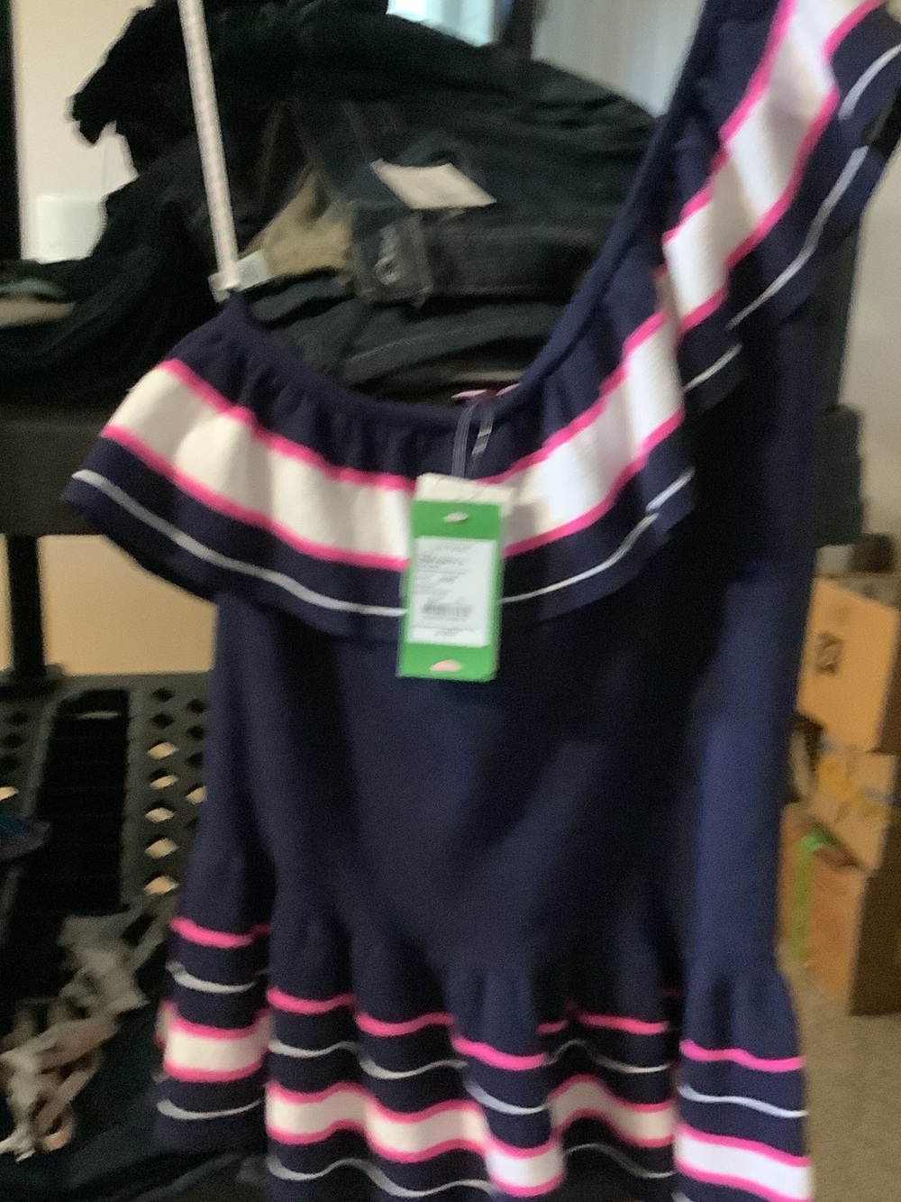 Lilly Pulitzer Mandarina Navy Sweater Tank with Pink & White Stripes